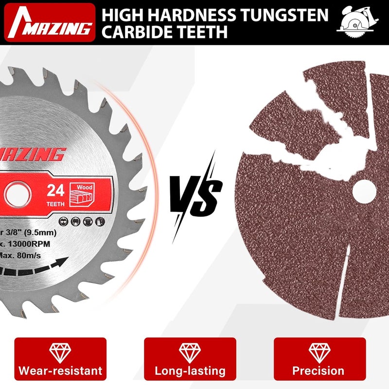 MAZING 4 PCS 4-1/2 Inch 24T&40T Circular Saw Blades, 4.5 inch TCT Compact Circular Saw Blade with 3/8" Arbor, ATB Design, Fit for Woodworking Cutting Plywood, Soft & Hardwood, Wood with Nails - Image 4